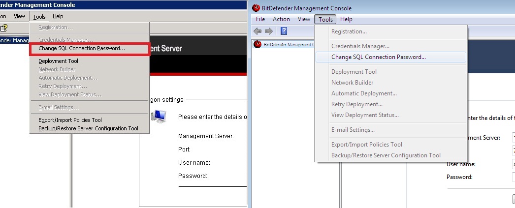 Bitdefender Management Server Passwords